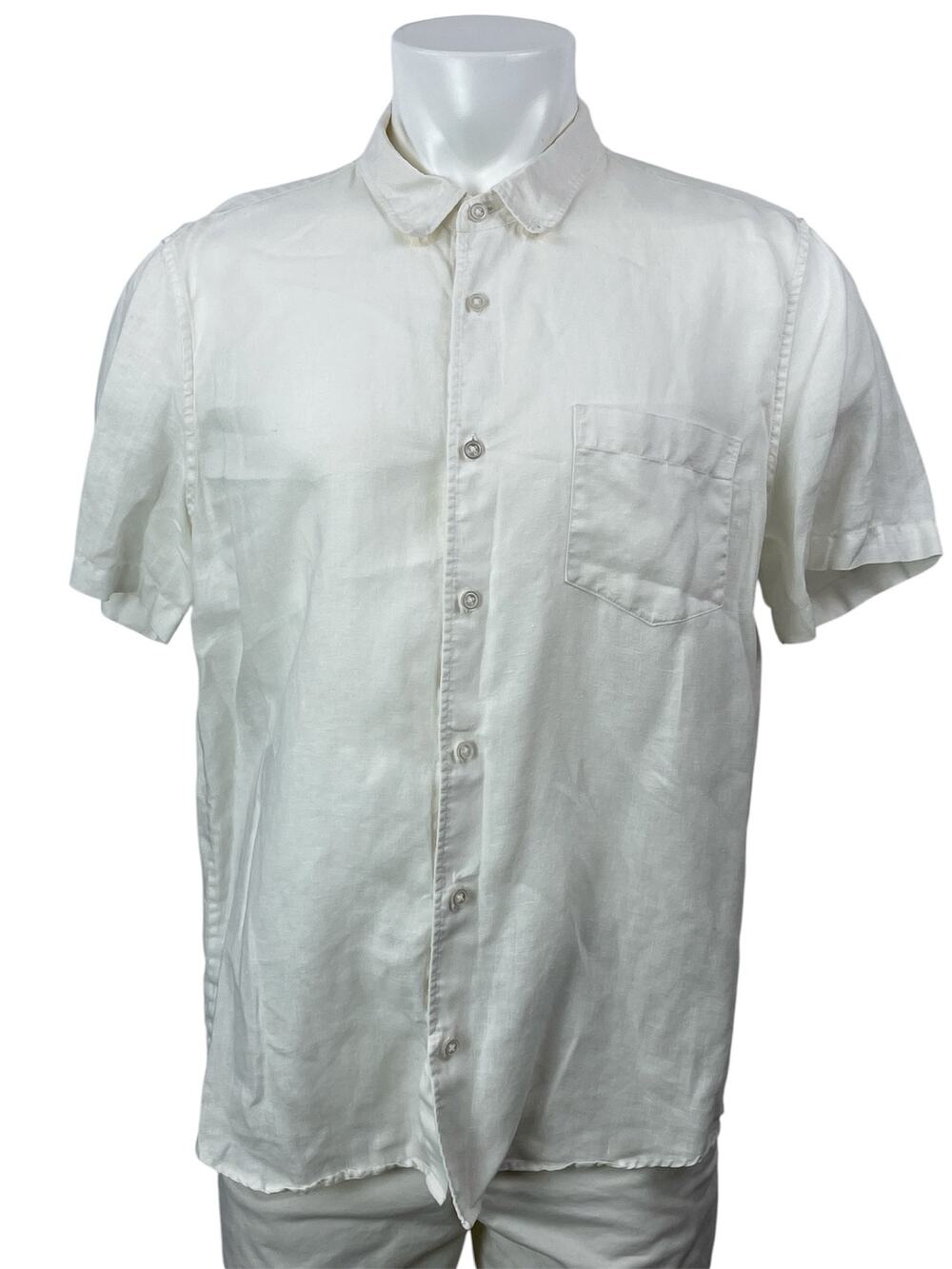 Everlane Mens White Short Sleeves Collared Pocket Casual Button Down Shirt Top L